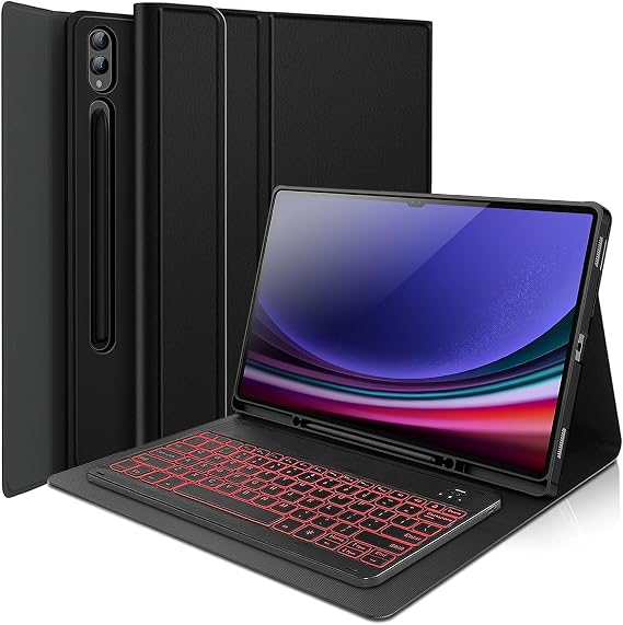 Backlit Keyboard Case for Samsung Galaxy Tab S9 Ultra 2023 / S8 Ultra 2022 14.6 Inch, 7 Colors Backlight Detachable Wireless Keyboard & PU Folio Cover Case for SM-X910/X916B/X918U/X900/X906