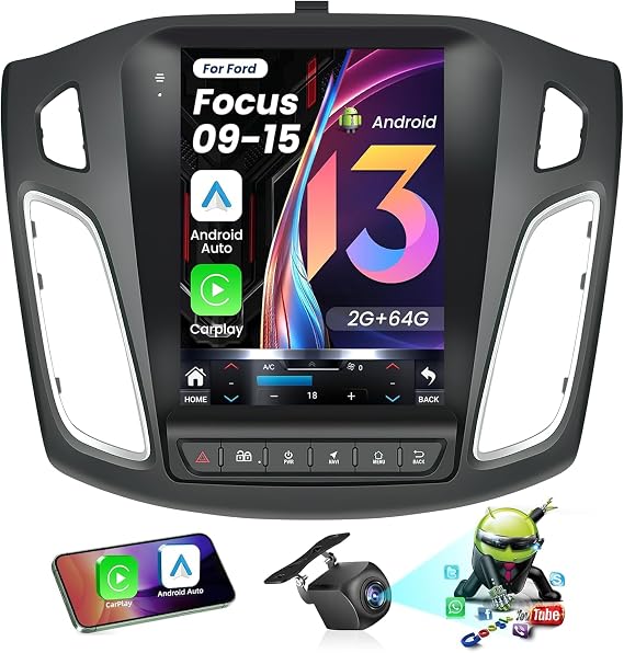 64G Car Stereo Radio for Ford Focus 2012-2018: 10.4" 1024 * 768 HD Touchscreen Head Unit Wireless Carplay Android Auto 1080P Backup Camera Mirror Link 5G WiFi GPS Bluetooth5.0 SWC FM/RDS