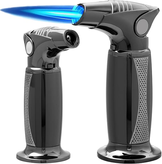 Butane Torch, One-hand Operation Kitchen Torch Lighter with Adjustable Flame for BBQ, Baking, Brulee Creme, Crafts and Soldering,Quality baked enamel workmanship (Butane Gas Not Included)
