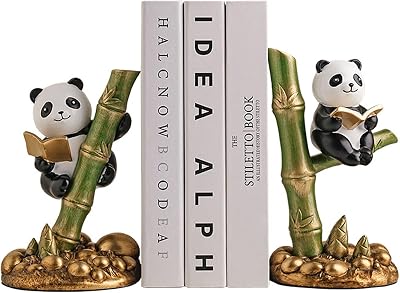 A, Modern Bookends for Shelves,Panda Statues Decorative Bookends Non-Skid Book Holder Heavy Duty Storage for Books, Decorative Book Stopper for Home