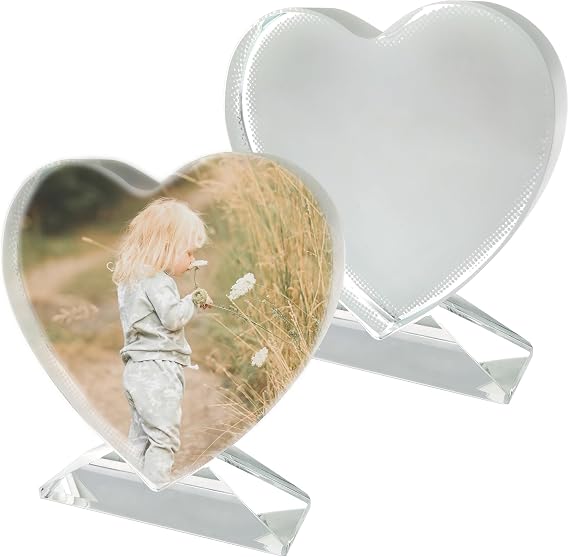 2 Pack Sublimation Crystal Blanks Sublimation Heart Plaque Glass Blanks for Sublimation Award Trophy Photo Picture Frame Tabletop Ornaments DIY Gifts (Heart)