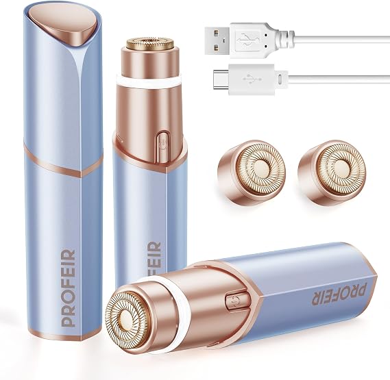 Facial Hair Removal for Women: Electric Hair Removal Device - Rechargeable Painless Face Razor for Chin Upper Lip Peach Fuzz with Light Gifts for Women(Blue Gold)