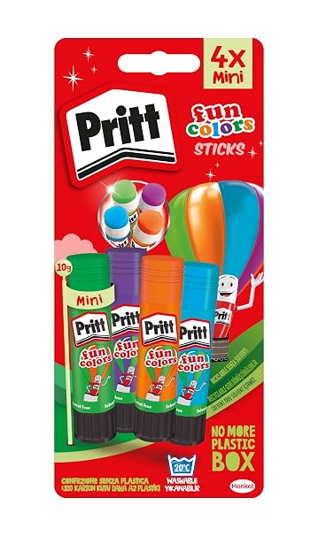 Pritt Rainbow Coloured Glue Sticks, Safe & Child-Friendly Craft Glue for Arts & Crafts Activities, Strong-Hold Kid's Glue Stick Set for School Supplies, 4x10 g Pritt Stick Blue, Green, Purple & Orange