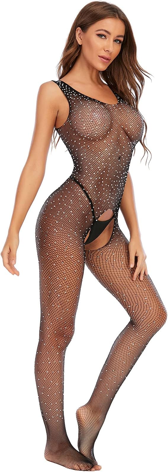 Women Half Slip Women's Hot Rhinestone One Piece Uniform Temptation Sexy Open File Long Sleeve Erotic Lingerie Net Clothes