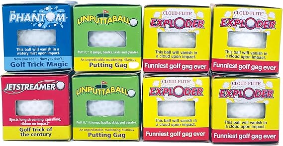 Lot 8 Trick Golf Balls Jokes Exploding, Mist, Wobble, Streamer