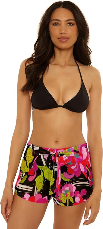 Trina Turk Women's Bougainvillea Wrap Shorts, Casual, Floral Print, Beach Cover Ups for Women