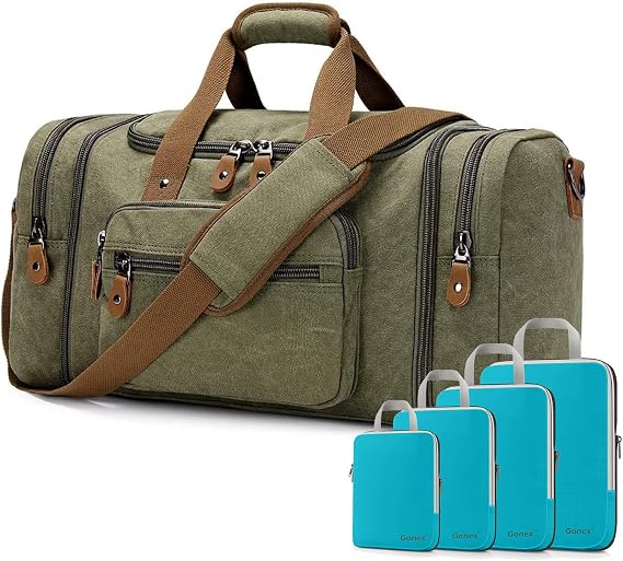 Gonex Canvas Duffle Bag with Gonex Compression Packing Cubes