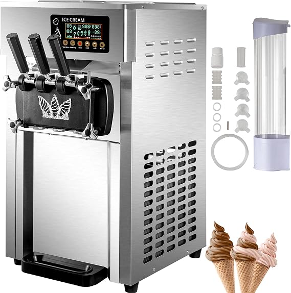 VEVOR Commercial Ice Cream Machine, 3 Flavor Countertop Soft Serve Machine, 5 Gal/H Commercial Ice Cream Maker with 2 Hoppers, Soft Ice Cream Machine for Restaurants Snack Bar Supermarkets