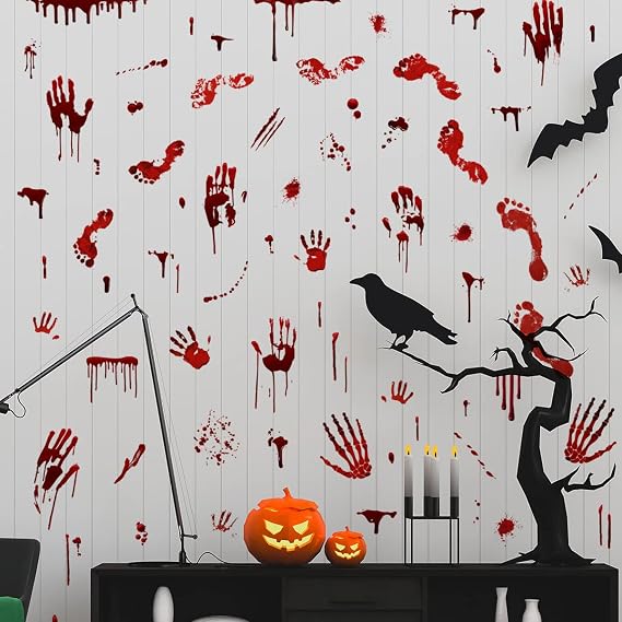 Halloween Bloody Handprint Footprint Window Stickers Wall Stickers for Halloween Party Decorations Inside Outside Decor Come