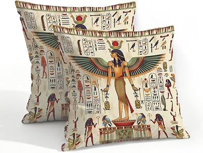 Ancient Egypt Egyptian Outdoor Throw Pillow Covers 20x20 Inch Set of 2 Ethnic Pattern Waterproof Decorative Square Pillowcases Cushion Cases for Patio Couch Garden Furniture Sofa