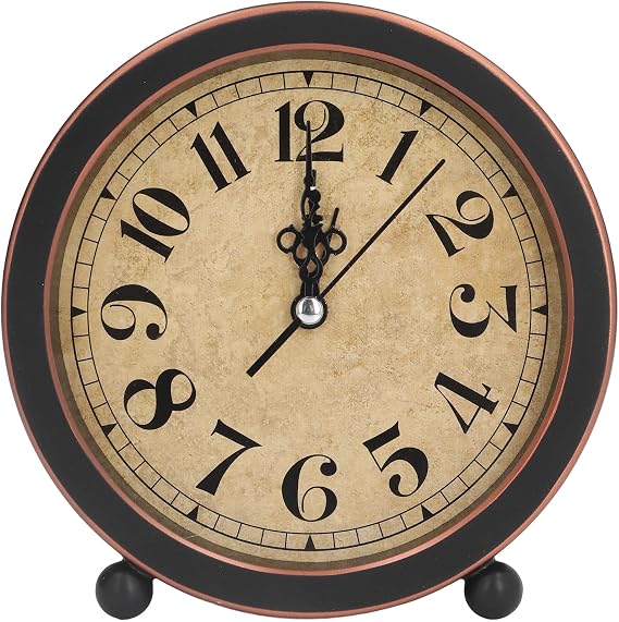 Vintage Analog Alarm Clock, Decorative Quiet Non Ticking Desk Clock Battery Operated Small Bedside Clock for Bedroom Living Room Office Room Decor