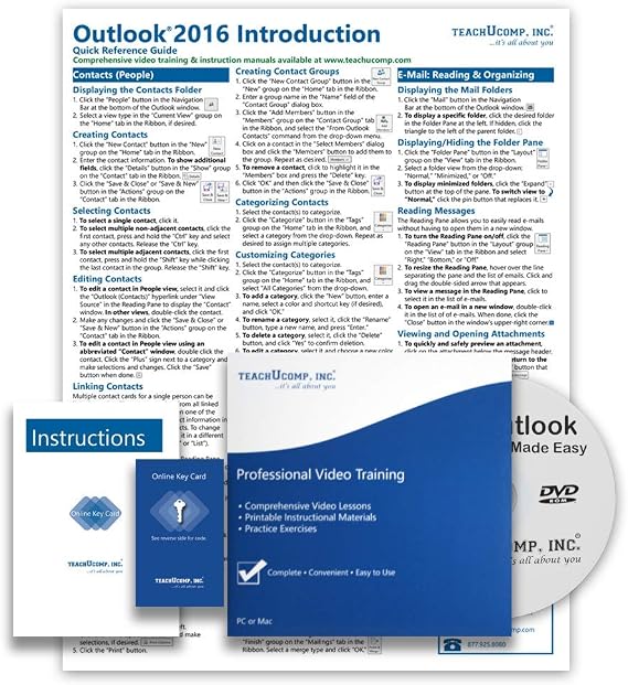 TEACHUCOMP DELUXE Video Training Tutorial Course for Microsoft Outlook 2016- Video Lessons, PDF Instruction Manual, Quick Reference Guide, Testing, Certificate of Completion