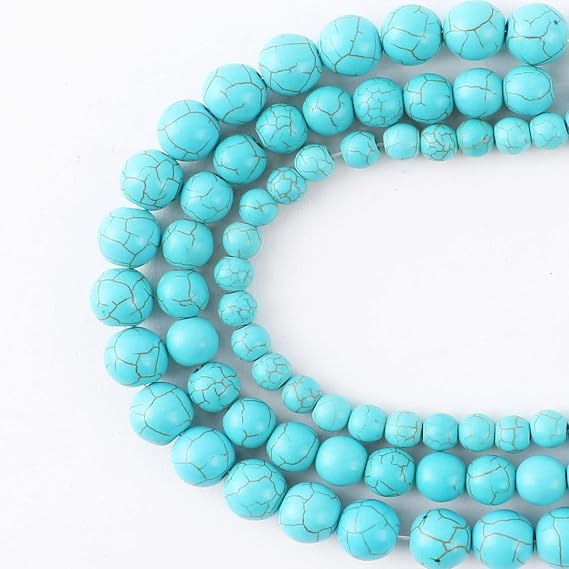79PCS Natural Stone Beads for Jewelry Making, Round Loose Blue Turquoise Stone Beads for Bracelets Necklace Earring Making for Women Adults DIY Crafts (Mixed Size 6mm, 8mm, 10mm), Blue