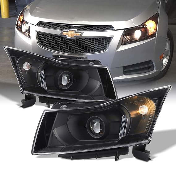 AKKON - For 2011-2015 Chevy Cruze Projector Headlights | Projector Design Black Housing Clear Lens Driver And Passenger Side
