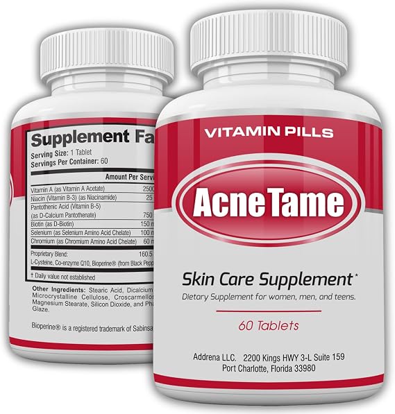 Acnetame Supplement- Anti Acne Vitamin Pills for Men Women Teens & Adults | Do your pores a favor and clear spots at the stem, natural hormonal pimple & blemish control, oily skin sebum 60 tablets