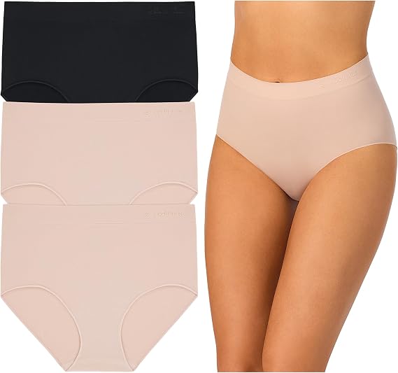Cuddl Duds Womens Classic 3 Pack Soft Seamless Full Brief Panty - Incredibly Smooth Full Coverage Underwear Panties Set