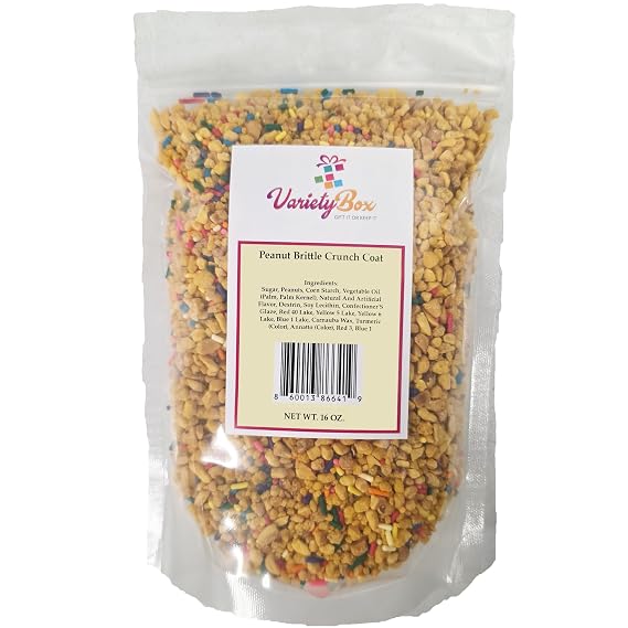 Peanut Brittle Crunch Coat Ice Cream Topping 1 lb Bulk. Resealable Zip Lock Stand Up Bag, by Variety Box