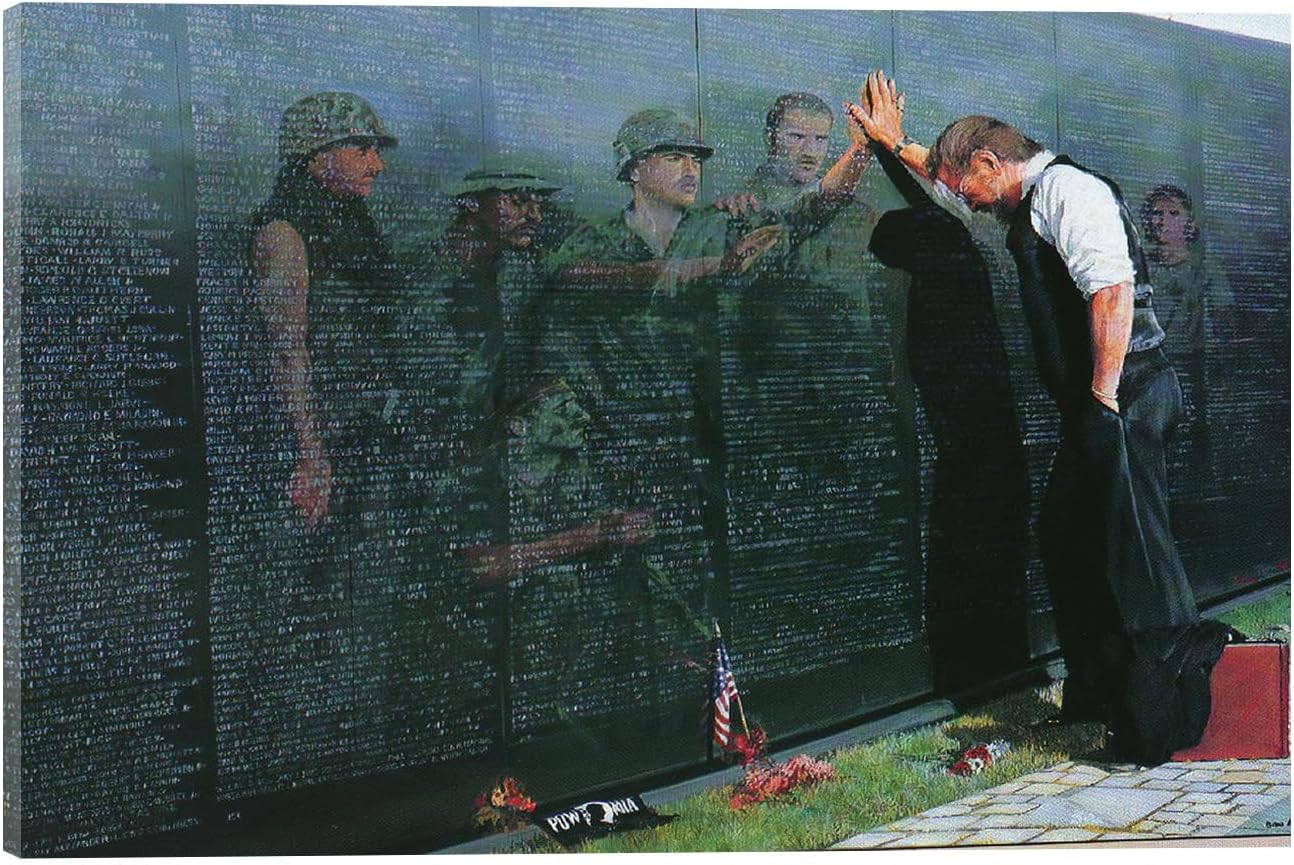 Reflections on The Vietnam War Memorial Wall by Lee Teter Canvas Wall Art Poster Decor for Living Room and Bedroom Wall Modern Home Framed or Unframed Frame,16in24in