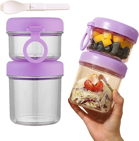 Double Oats Cup with Lids and Spoon 18 and 11 fl oz Detachable