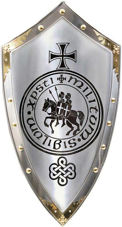 THOR INSTRUMENTS Medieval Templar Knight Shield Handcrafted Metal Steel with Engraved Design Crusader Shield Rustic Vintage Home Decor Gifts