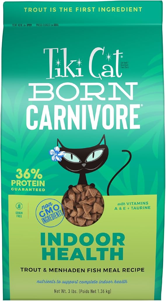 Tiki Cat Born Carnivore Dry Cat Food, Trout & Menhaden Fish, 3 lbs Bag