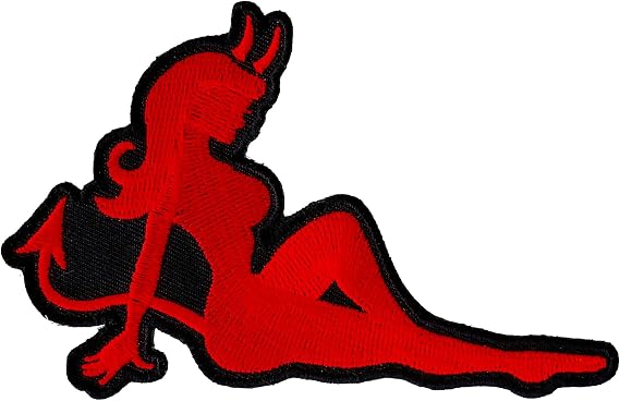 Red Devil Girl Patch - 4x2.6 inch. Embroidered Iron on Patch (P6149)