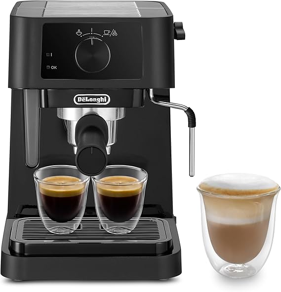 De'Longhi Stilosa EC 230.BK – Geleneksel Espresso Süzgeç Makinesi, Manuel Süt Köpürtücülü Espresso Makinesi, Espresso Tozu, 1 l Su Tankı, Siyah
