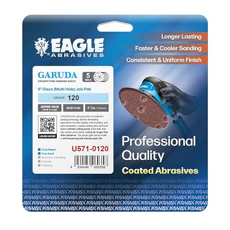 Kovax Garuda 6 inch Super-Tack Sanding Discs JOBPAK, Multi-Hole, 400 Grit, U571-0400, 5 Discs, Hook and Loop