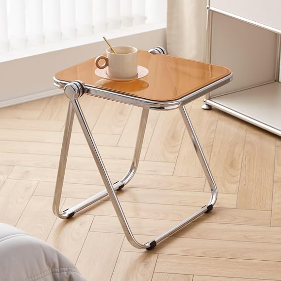 Acrylic Foldable Sofa Side Table Small End Table Snack Table for Living Room Bedroom Office No Assembly Required