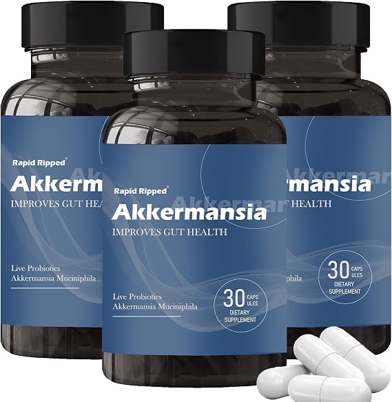 Akkermansia Probiotic with Prebiotic Fiber - Increases GLP-1 Production, Delayed Release, Third-Party Tested, 100M AFU Live Strain for Gut Health for Men & Women (3pcs)