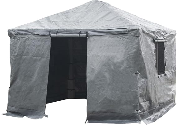 SOJAG Winter Cover for 12' x 20' Gazebo, Waterproof Polyester Storage Enclosure, Roll-Up Door, Vent Panels, Outdoor Gazebo Cover for Seasonal Protection, Gray