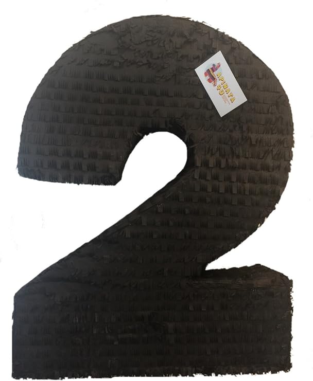APINATA4U 20" Tall Solid Black Number Two Pinata Second Birthday Black Color Party Supplies