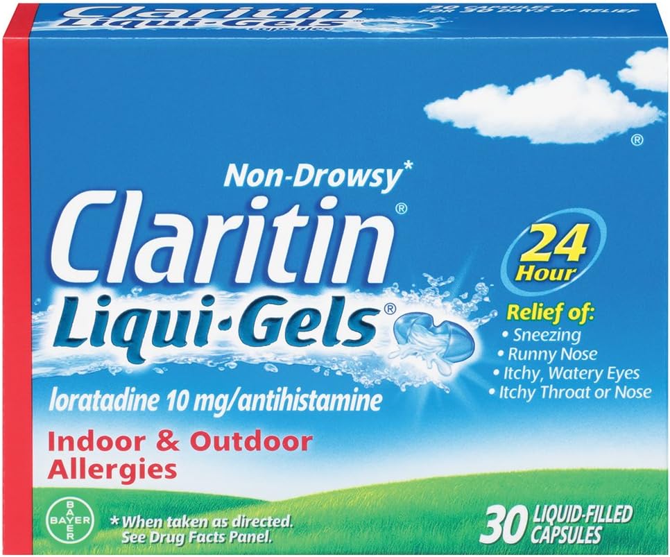 Claritin Liqui-Gels 24 Hour Allergy Relief, Non-Drowsy Allergy Medicine, Loratadine Antihistamine Capsules, 30 Count
