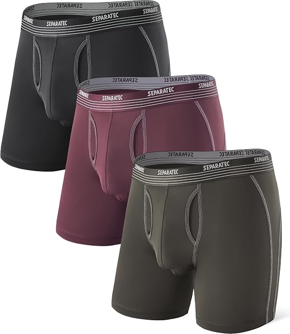 Separatec Mens Underwear with Pouch for balls Anti Chafing Underwear Men Athletic Sport Performance Long Boxer Briefs 3 Pack
