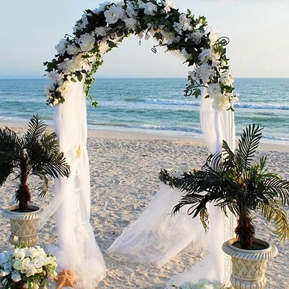 7.5FT White Metal Wedding Arch Stand,Backdrop Floral Arch Rack, Flower Balloons Stand for Wedding Bridal Party Elegant Decorations Garden Climbing Plants Vines Party Event Decor,Easy to Assemble