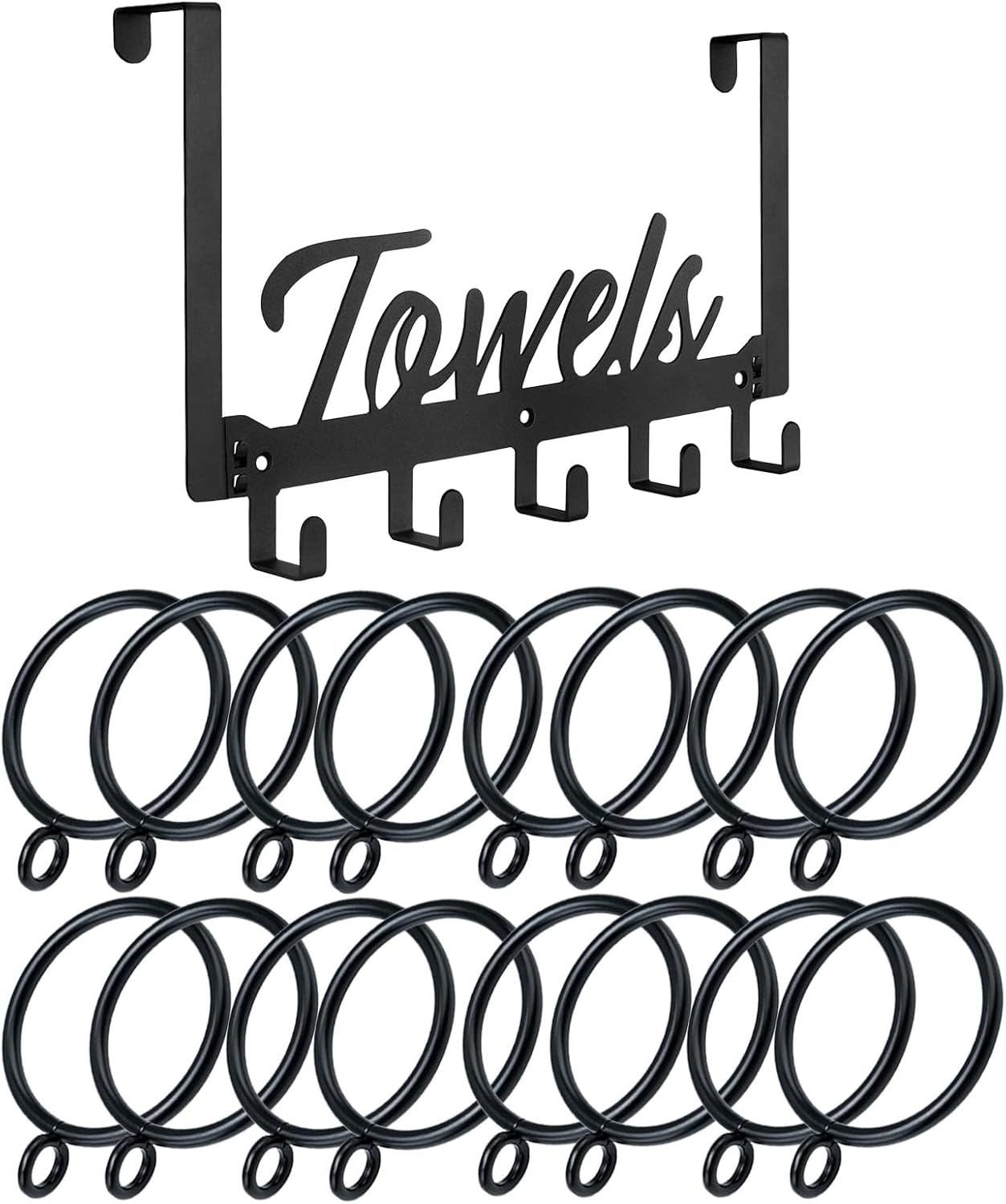Black Towel Holder and Curtain Hooks for Home