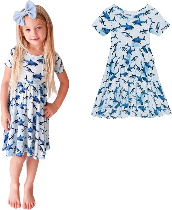 Posh Peanut Girls Dresses Soft Toddler Twirl Dress Made with Viscose from Bamboo Fall, Spring, Summer Dresses for Girls