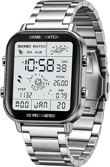 SKMEI Watch for Men Square Dial 3D Pedometer Sports Digital Watch with 50M Waterproof Luminous Countdown Stopwatch Dual Time Display Alarm