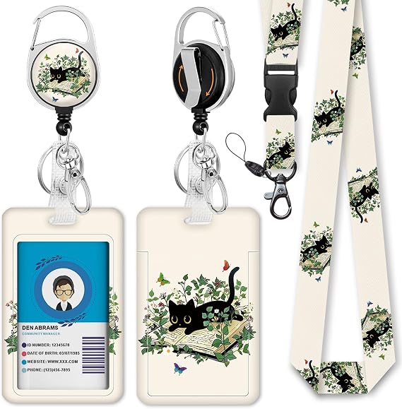 Giancomics Cat Lanyards for ID Badges, Badge Holder Retractable Reel Card