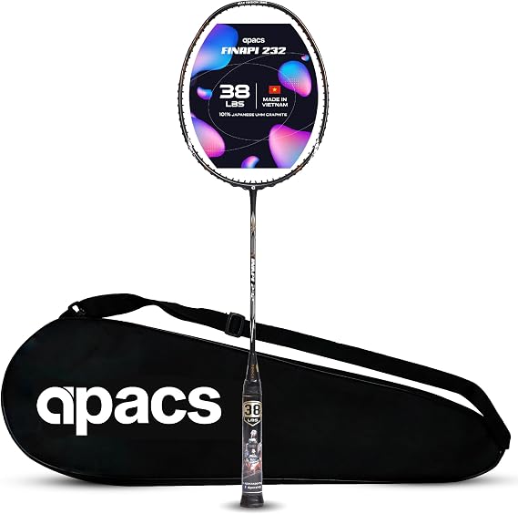 Apacs Finapi 232 (38 LBS, Made in Vietnam) 100% Japanese Graphite, High Modulus, High Power Unstrung Badminton Racket with Full Cover (Black)