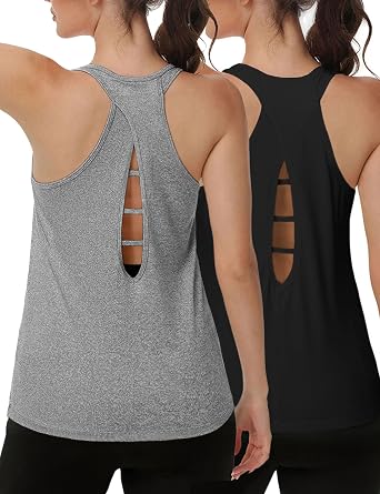 YOYOYOGA Workout Tops for Women Racerback Womens Tank Tops Open Back Sleeveless Yoga Shirts Loose Fit Athletic Running 2 Pack