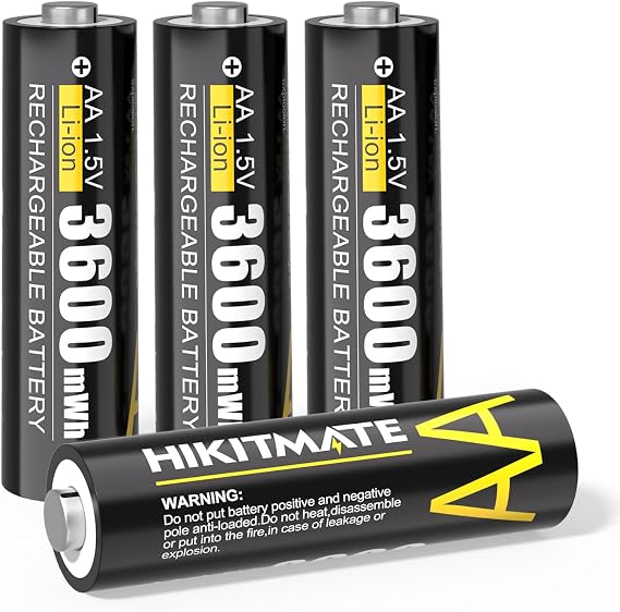 Rechargeable AA Lithium Batteries, 1.5V 3600mWh High Capacity, 2000+ Cycles Double A Batteries for Blink Camera, Ultra-Long Lasting Power, Stable Voltage for High-Drain Devices 4AA batteries