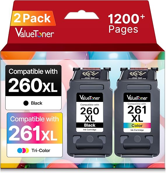 260XL 261XL Ink Cartridge Replacement for Canon 260 and 261 Ink Cartridges | PG-260 CL-261 Work with Canon Pixma TS6420a TS6420 TS6400 TR7020a TS5320 TR7000 TS5300 TR7020 Printer, 1 Black 1 Tri-Color