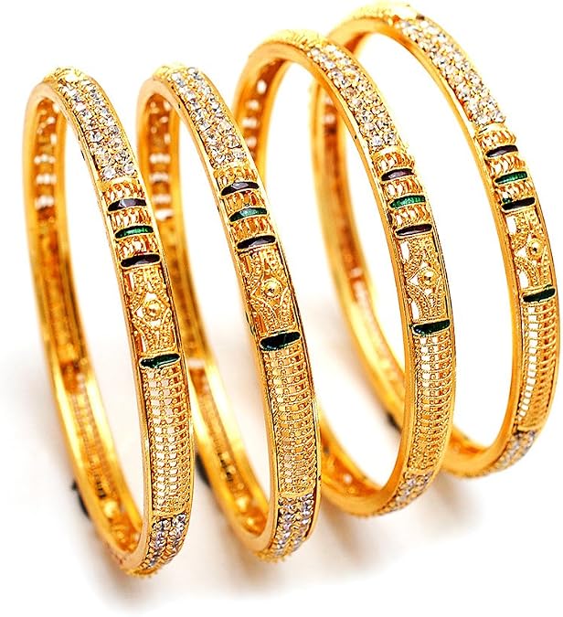 Jewar Bangles Indian Rajasthani Handmade Meena Work Gold Plated Ad Traditional Jewelry gifting wedding party (Stones with meena work-2, 2.8)