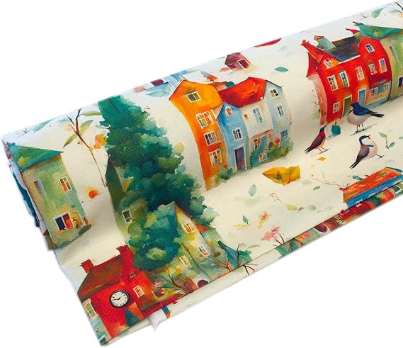 Cotton Fabric Houses Design by The Yard for Quilting, Sewing DIY, Home Deco, Craft Projects & More (2 Yards, Pattern5032-2)