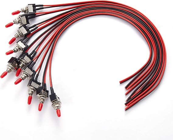 VONVOFF Toggle Switch,ON/Off SPST with Pre-soldered Wires,3v/5v/12v/24v/72v/110v/220v/240v/ Mini Toggle Switches for car,Truck, Light,Test Machine,Industrial Equipment.3 Pins 2Positions,10pcs (Black)