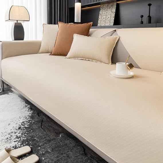 Sofa Covers L/U Shaped Corner Non-Slip Sofa Slipcovers 1 2 3 4 seater waterproof Couch Cover For Leather/Wooden/Fabric Sofas Cat Dog Anti-Scratch Blanket, Faux leather(Pillowcase:30X50cm,Khaki)