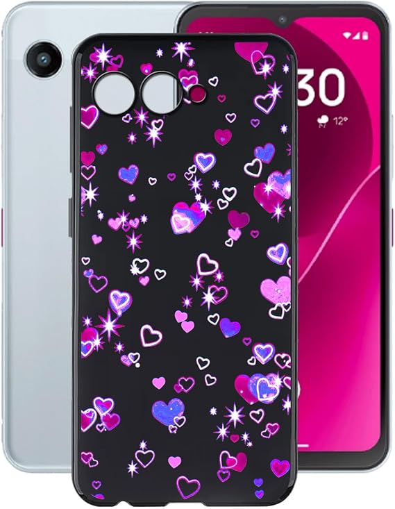 Case for T-Mobile T Phone 3 (6.58"), Black Soft TPU Bumper Phone Case, Slim Shockproof Silicone Military Grade Drop Protective Shell for T-Mobile T Phone 3 - Love Bubbles
