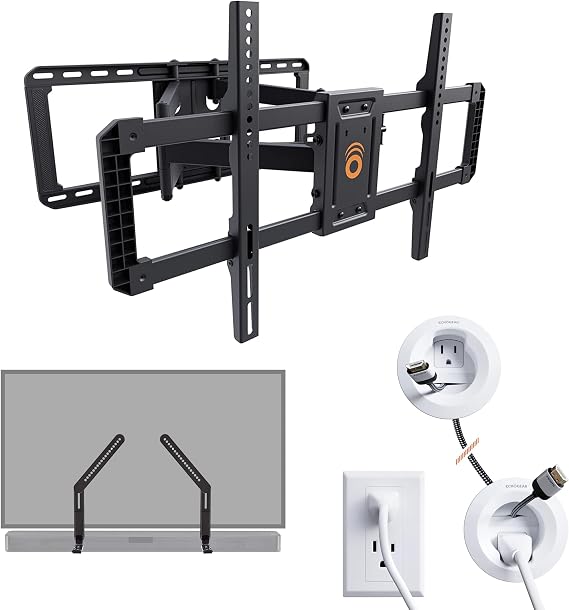 ECHOGEAR Full Motion TV Mount w/in-Wall Cable Management Kit & Sound Bar Mount - Easy DIY Kits Plant a Tree for Every Unit Sold