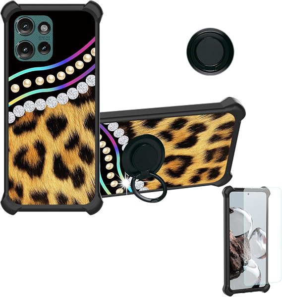 Aroepurt Case Compatible for Motorola Moto Edge 50 Phone Case Cover [with Tempered Glass Screen Protector][Hard PC + Soft Silicone][Ring Support] [Colorful Reflect Light] IMDH-ZBW